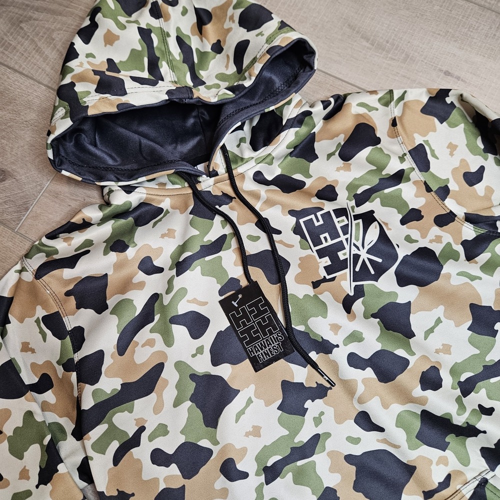 NWT Hawaii's Finest Pullover Hoodie Desert Island Camo Size Medium Green‎